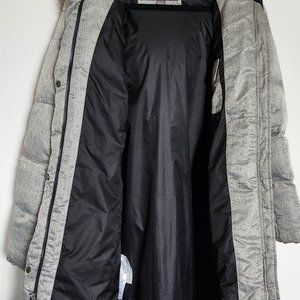 EDDIE BAUER womens size L Down Hooded Coat Gray Puffer Jacket Long